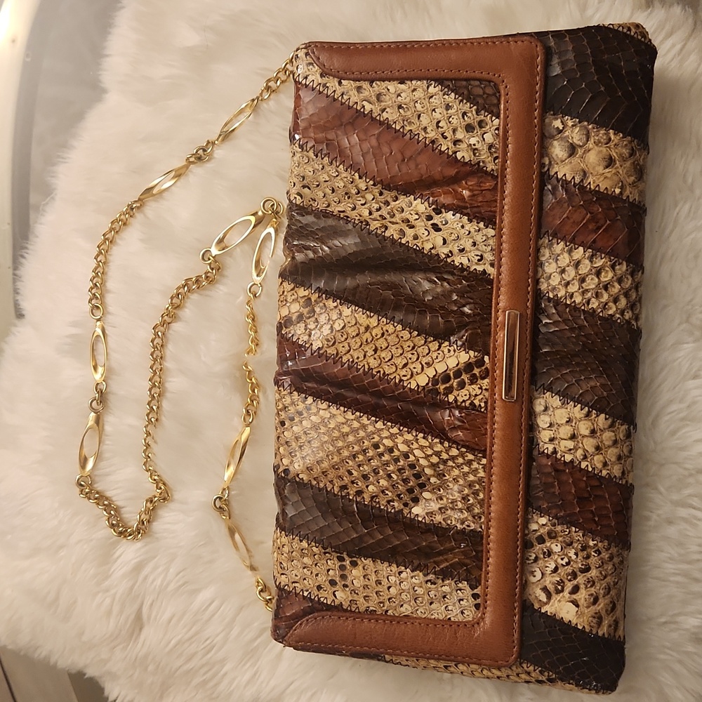 Made in Spain Bag- Vintage- snake embossed leather and gold tone chains.